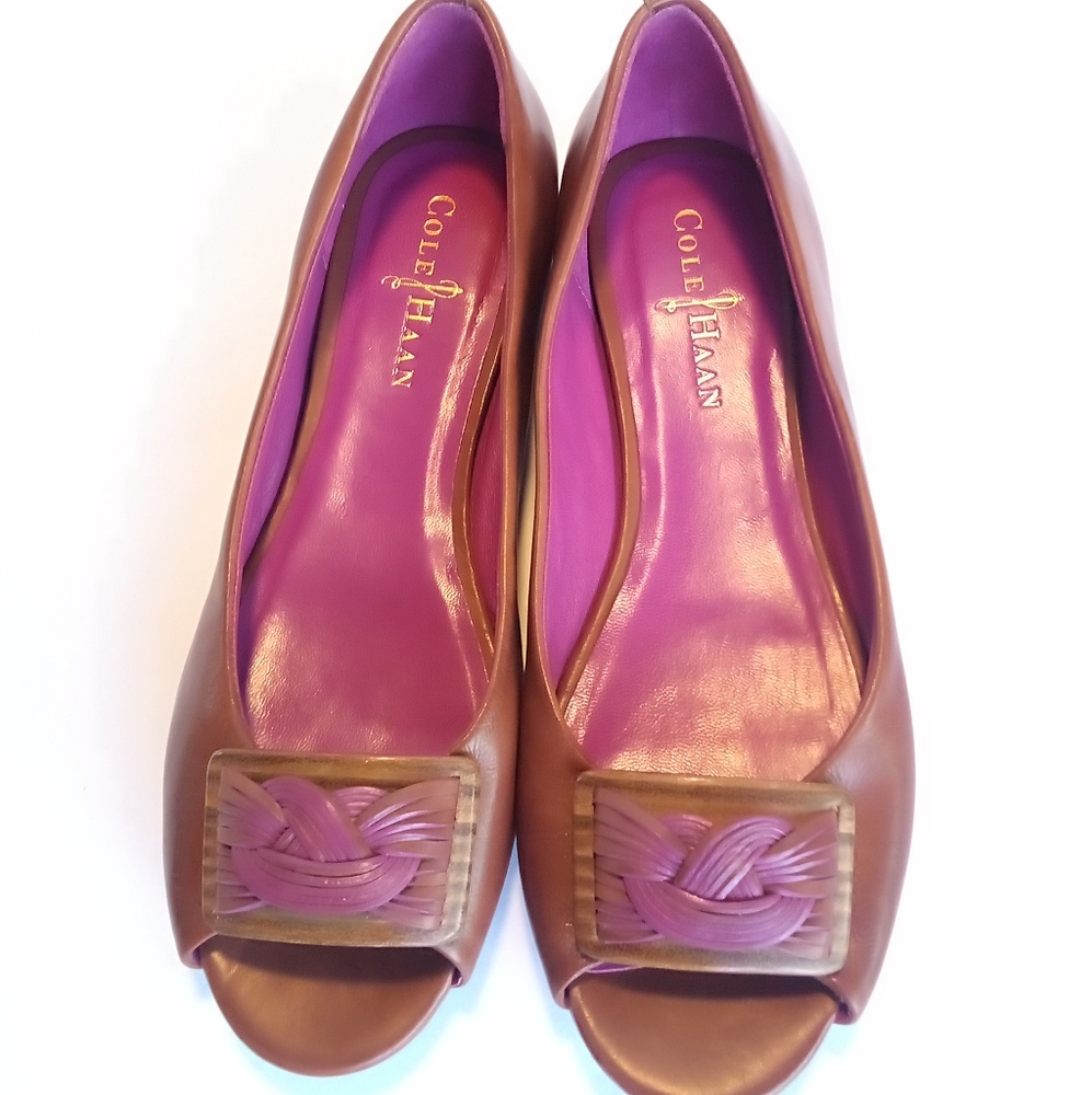 Cole Haan Vintage Nike Air Collab, tan/ magenta peep toe flats